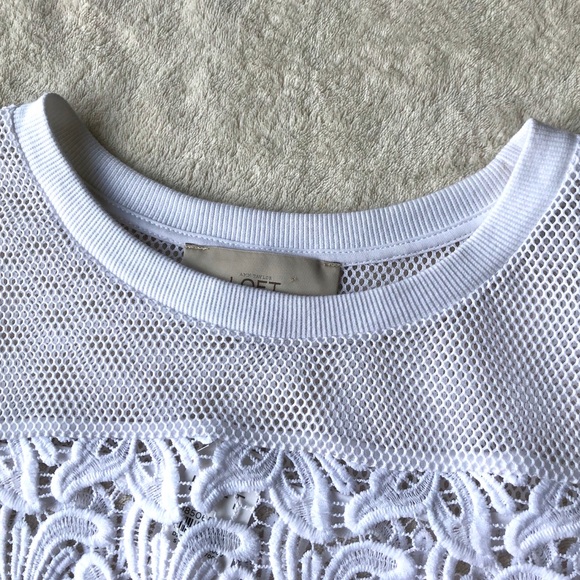 LOFT Floral Lace and Mesh Top in White - Picture 8 of 12